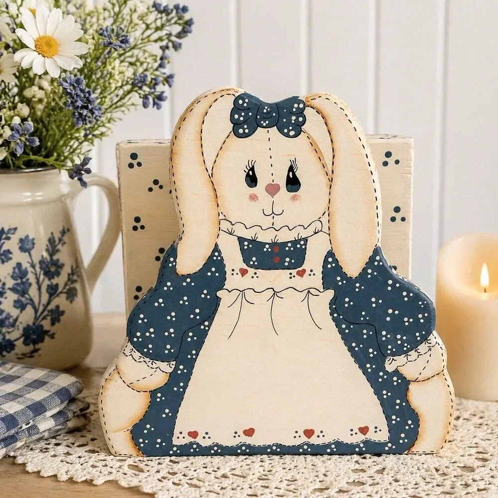 Vintage Bunny Napkin Letter Holder Wood Cottagecore Country Grandma Kitchen 90s